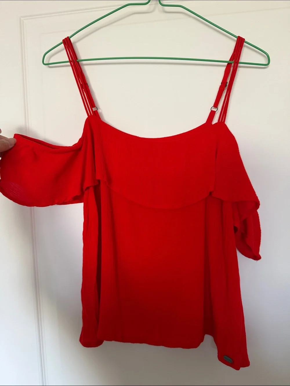 Red Off-Shoulder Ruffle Women's Top - Picture 1 of 3
